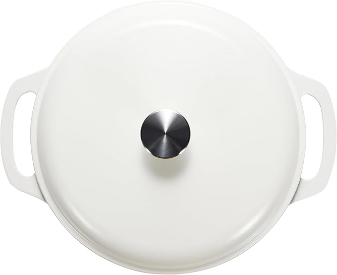 Amazon Basics Cast Iron Dutch Oven Pot with Lid, Enameled, Round, Dual Handles, Heavy-Duty, Large, 7.3-Quart, Matte White