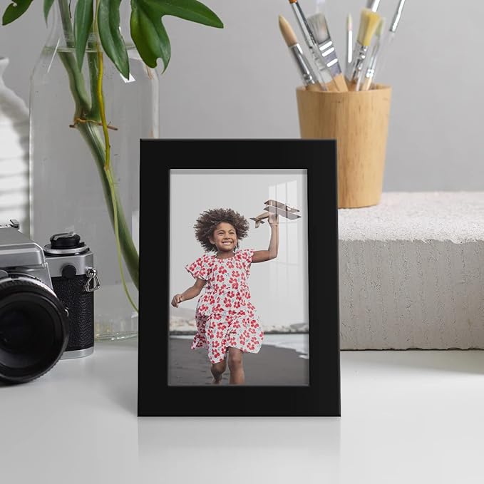 Renditions Gallery 4x6 inch Picture Frame High-end Modern Style, Made of Solid Wood and High Definition Glass Ready for Wall and Tabletop Photo Display, Black Frame