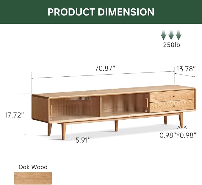 70.87" L Solid Oak Wood TV Stand for 65-80 Inch TVs, Glass Sliding Door TV Console with 3 Drawers and 2 Cabinets, Entertainment Center with Storage Cabinets TV Stands for Living Room (Log Color)