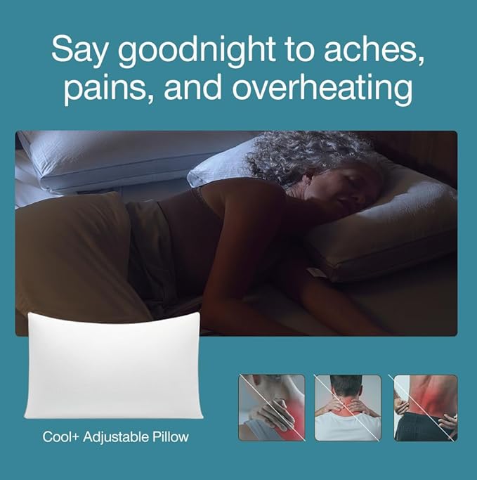 Coop Home Goods Cool+ Adjustable Pillow, Queen Size Plus Shaped Memory Foam Pillows with Cooling Gel, Back, Stomach or Side Sleeper, Neck Support for Sleeping, CertiPUR-US/GREENGUARD Gold