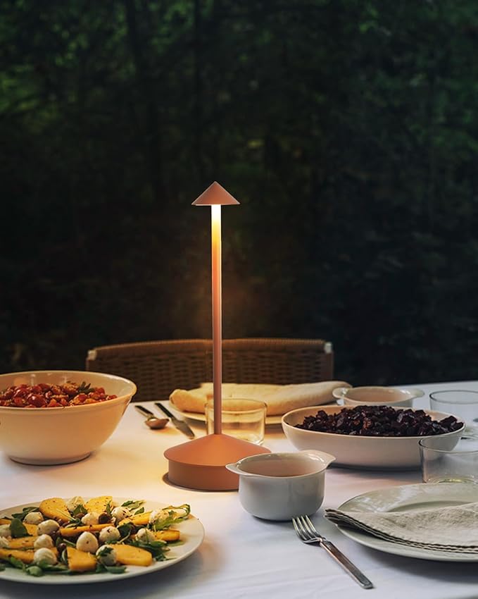 LED Cordless Table Lamps Set of 2, Portable Rechargeable 6000mAh Outdoor Camping Table Lamp,3 Color Stepless Dimming Battery Powered Lamp, Table Light for Dinner/Patio/Restaurant/Bedroom (Brown)