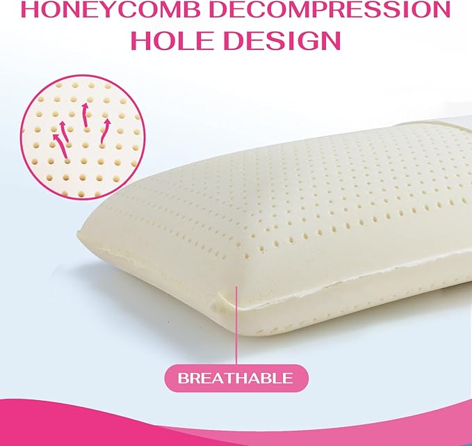 100% Talalay Latex Pillow Bed Pillow for Sleeping, Extra Soft Natural Latex Sleeping Pillow for Back, Stomach or Side Sleepers, Removable Breathable Cotton Cover (King (Extra Soft))
