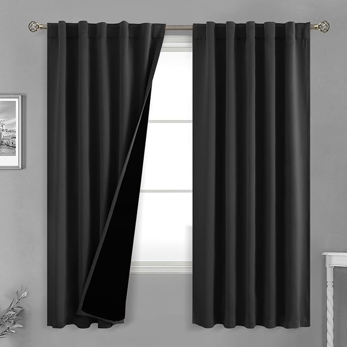 BGment Halloween Full Blackout Curtains with Thermal Insulation Liner Curtains, Rod Pocket and Back Tab Double Layer Room Darkening Window Curtain for Bedroom(42 x 72 Inch, 2 Panels, Black)