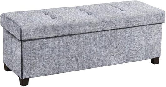 Ornavo Home 43 Inch Storage Ottoman, Large Storage Bench, Ottoman with Storage with Legs, Foot Rest Stool, Bedroom Bench - Gray