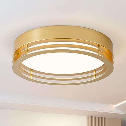 Dimmable Gold Flush Mount Ceiling Light, Modern Round LED Ceiling Lights Fixture, Kitchen Flushmount Light for Bedroom Hallway Laundry Room 2700 K-6000 K 5CCT