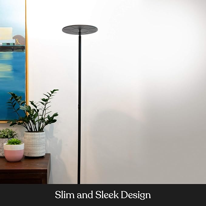 Brightech Sky Flux Dimmable LED Floor Lamp – Super Bright Floor Lamp for Living Room and Offices – Torchiere Standing Lamp with 3 Light Options, Tall Lamp for Bedroom Reading and More - Black