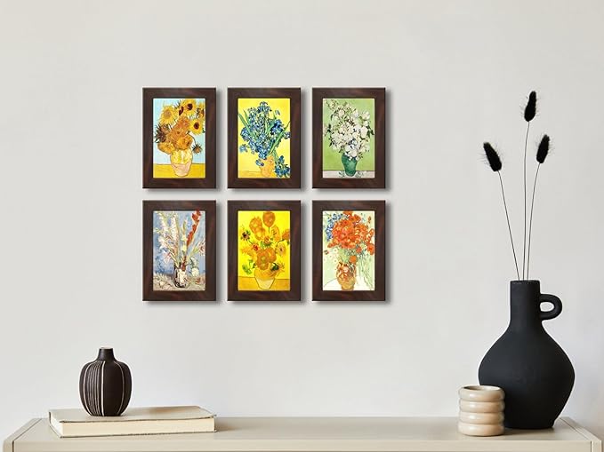 4x6 Picture Frame Set of 6 with Real Glass for Pictures 4x6 Without Mat,Wall or Tabletop Gallery Photo Frames Walnut