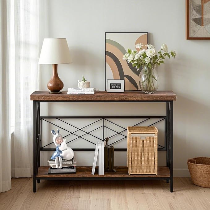 50 Inch Narrow Sofa Table, Industrial Long Sofa Table Behind Couch, Entry Console Table with Storage for Entryway, Living Room, Foyer (Classic)