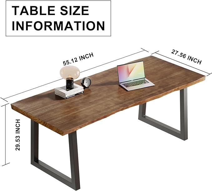 Solid Wood Computer Desk,Rustic Style 55-inch Large Office Desk- Modern Gaming Working for Home Office, Modern Simple Design, Ideal for Study, Writing, Dining