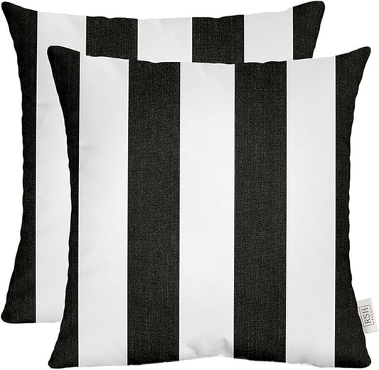 RSH DECOR: Sunbrella Square Throw Pillows Set of 2 | 24" x 24" | Water and Fade-Resistant Performance Fabric | Outdoor Pillow Covers with Down-Alternative Inserts | Cabana Classic
