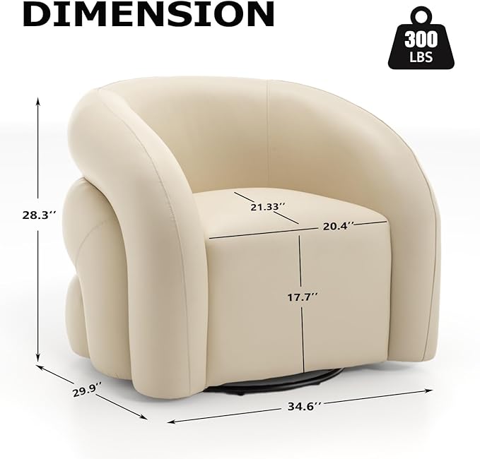 34.6" W Swivel Accent Chair, Modern Round Faux Leather Armchair for Living Room,Upholstered Comfy Sofa Chairs for Bedroom Reading Apartment Lounge,Fully Assembled(Dark Apricot)