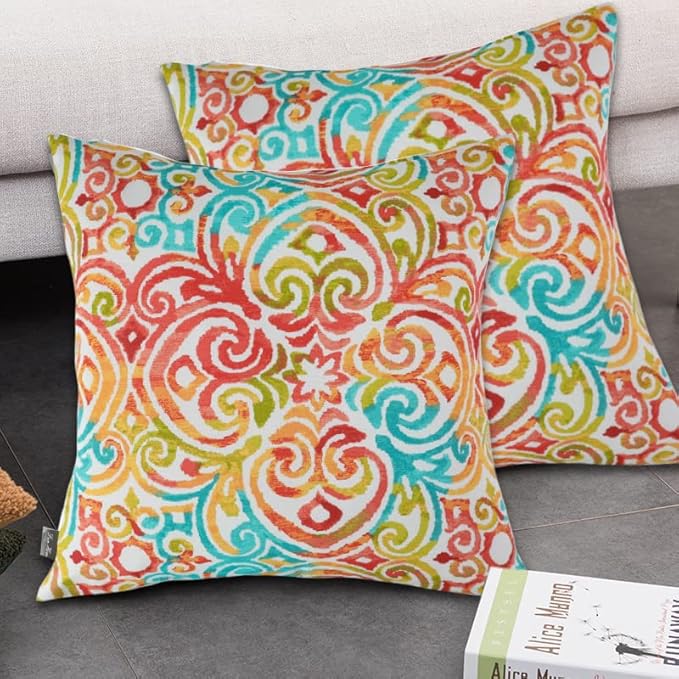 FUNHOME Outdoor Indoor Throw Pillows 18”x18”, Set of 2 Decorative Throw Pillows with Inserts, All Weather Water-Repellent Square Pillows for Bed, Couch, Sofa and Patio Furniture -Corinthian Dapple