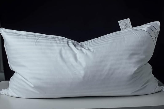 Goose Feather Pillow Blend with Polyester Bed Pillows 100% Cotton, Medium Firm Soft Support King Pack of 1, Stripe White