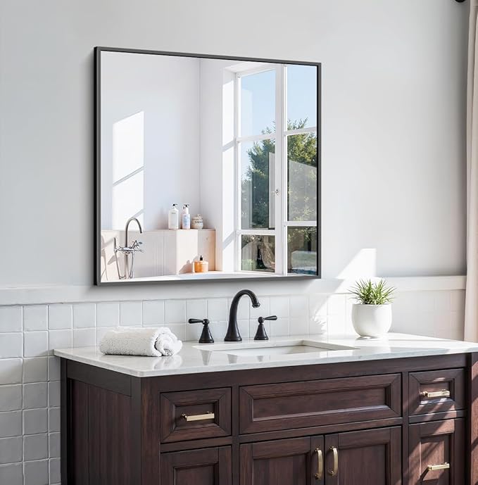 KOCUUY Bathroom Mirror,30x30 Square Black Mirror with Aluminum Metal Frame,Black Vanity Wall Mirror Modern Home Decor for Bathroom, Living Room, Farmhouse and Entryway