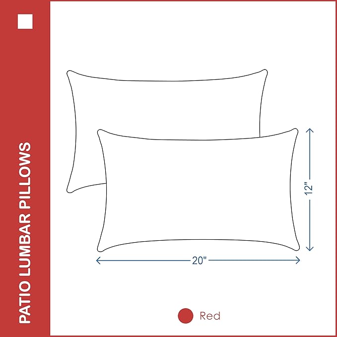 Indoor Outdoor Lumbar Pillows,Waterproof Outdoor Pillows Set of 2 for Patio Furniture,12×20 Inch,Red