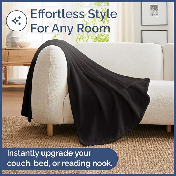 Ultra Soft Fleece Blanket Twin Size - Flannel Fleece Luxury Twin Blanket - Lightweight for Couch Bed Chair - Thick, Warm and Breathable - All Season Cozy Fuzzy, Anti-Static Microplush Bedding, Black