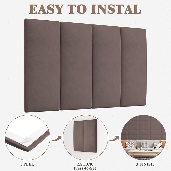 Upholstered Headboard for King Size Bed, Wall Mounted & Peel and Stick Headboard, Soundproof DIY Wall Panels, Leather Head Board in Modern Design for Bedroom (12 Panels, Each 23.62"x9.84"