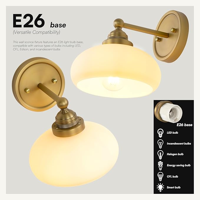 Vintage Industrial Sconce Wall Lighting with Milk White Glass Shade, Bathroom Vanity Wall Mounted Lamp Fixture for Living Room Bedroom Stairwells