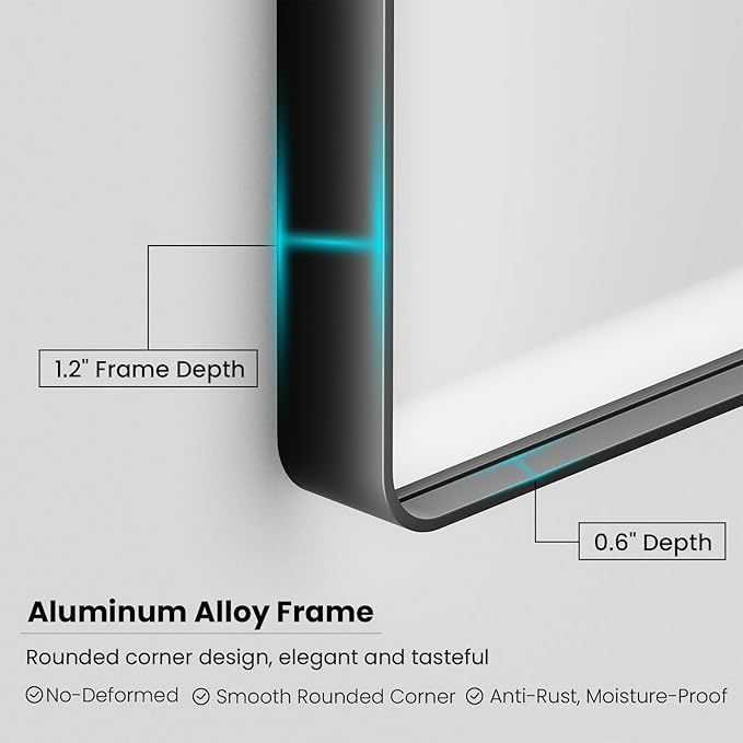 Black Bathroom Mirror 40X36 Inch, Black Metal Framed Mirror for Wall, Rounded Rectangle Matte Bathroom Vanity Mirror with Tempered Glass, Anti-Rust, Horizontal/Vertical