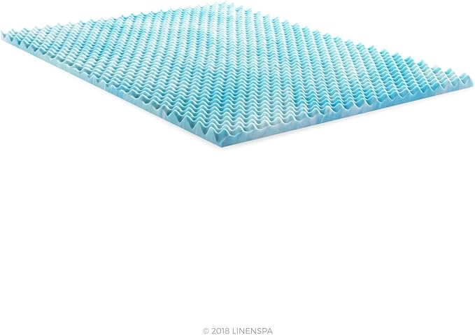 Linenspa Convoluted Gel Memory Foam, 2 Inch, Promotes Airflow, Relieves Pressure Points, Evenly Disperses Body Weight Mattress Topper, Twin XL, Blue Swirl