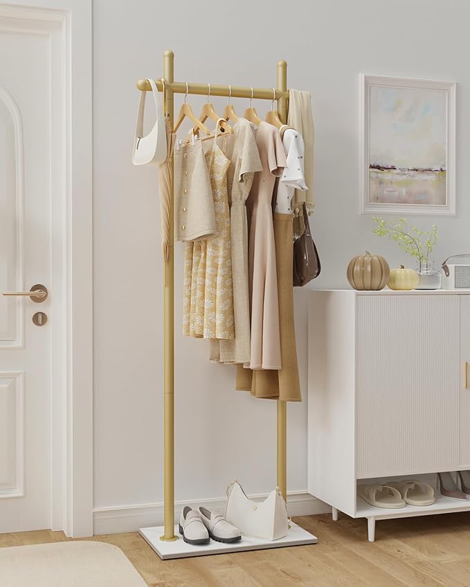 Coat Rack Freestanding with Natural Rock Base, Metal Coat Hanger Stand, Industrial Garment Rack, Clothes Tree for Bedroom Living Room Office To Hang Outerwear, Hats, 68.9in, Gold