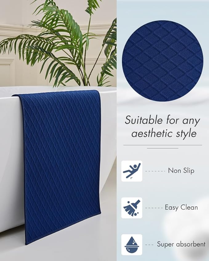 AMOAMI Ultra Thin Bathroom Rugs, Rubber Backed Bath Mats for Bathroom Non Slip, Absorbent Bathroom Mat for Floor, Shower, Sink (24"x35", Blue)