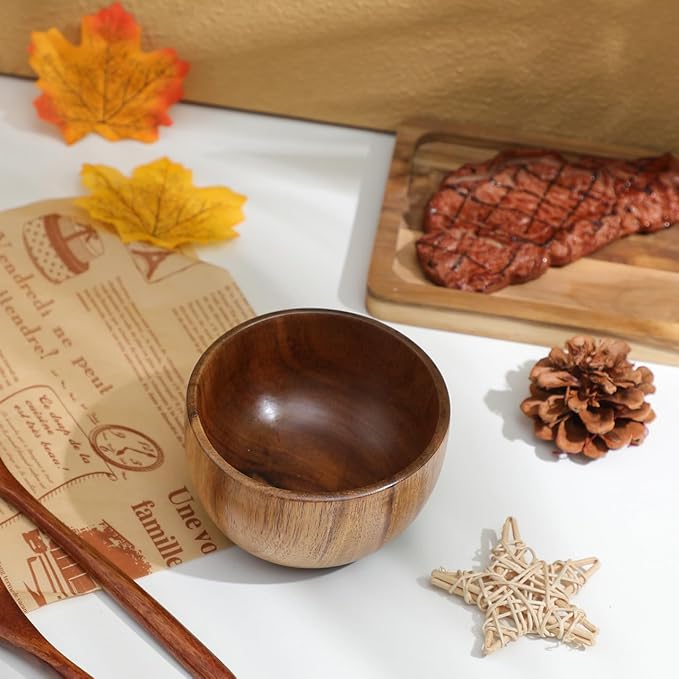 STOBOK Wooden Salad Bowl Wooden Snack Serving Bowl Round Container for Food, Fruits, Salads and Tableware Decoration for Home Kitchen Supplies, 11X6CM