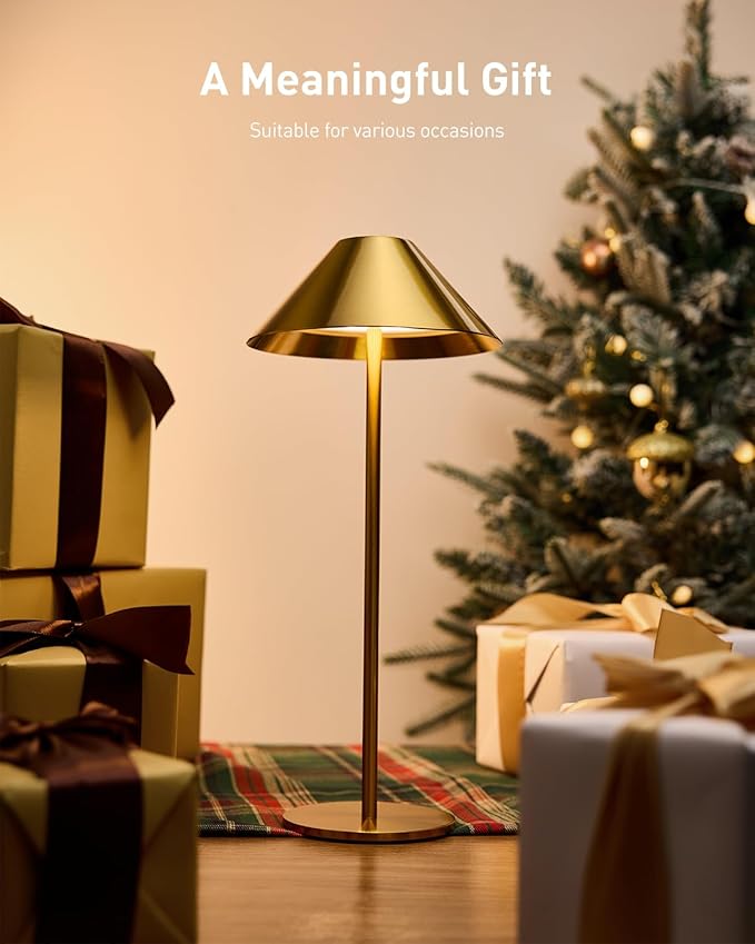 Bojim Gold Cordless Lamp Set of 2, Rechargeable Touch Table Lamps with 3 Color Dimming, Portable Wireless Lamps for Reading/Home Decor