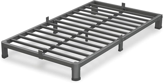 4 Inch Twin Size Bed Frame, 3500Lbs Heavy Duty Metal Platform with Round Corner Legs Mattress Slide Stopper, Steel Slat Support No Box Spring Needed, Noise Free, Non-Slip, Easy Assembly