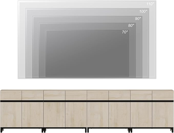WAMPAT Modern TV Stand for TVs up to 120 inch, 4 in 1 Wood Entertainment Center TV Console Table with Adjustable Shelves and Metal Base for Living Room,Bedroom,Light Oak