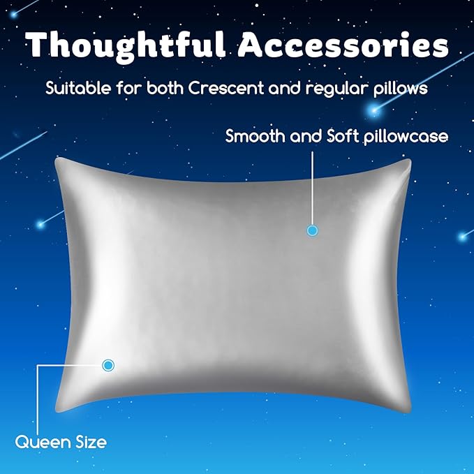 Cooling Side Sleeper Pillow for Neck and Shoulder Pain, Luxury Shredded Memory Foam Curved Bed Pillows for Sleeping Set of 1- Adjustable Queen Size- Washable Cover Crescent White&Extra Grey Pillowcase