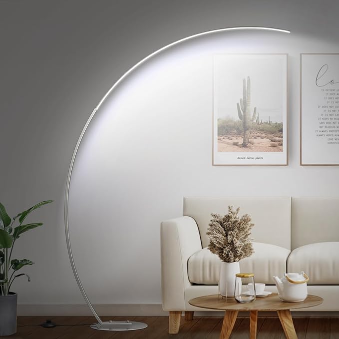 Dimmable LED Floor Lamp with 3 Color Temperatures, Ultra Bright 2000LM Brushed Nickel Arc Floor Lamps for Living Room, Modern Tall Lamp with Remote Control Reading Floor Lamp for Bedroom Office