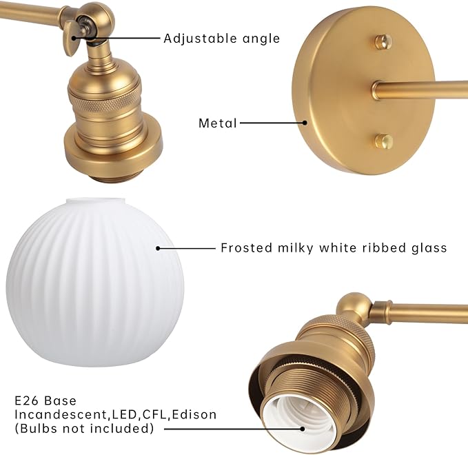 Vintage Wall Sconce 1-Light with Milk White Glass Globe Shade, Hardwired Modern Indoor Wall Mounted Lamp Fixture for Farmhouse Living Room Bedroom Bathroom