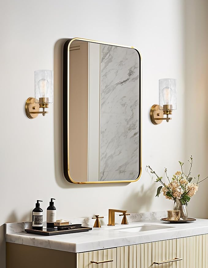 Kira Home Phoebe 10" Modern Wall Sconce/Vanity Light + Clear Hammered Glass Shade, Cool Brass Finish