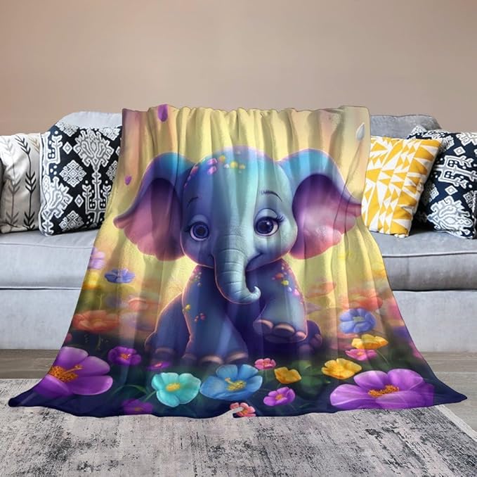Elephant Blanket Elephant Gifts for Girls Cute Little Elephant Throw Blanket for Kids Adults Soft Warm Cozy Fleece Blanket for Couch Sofa Bed 60"x80"