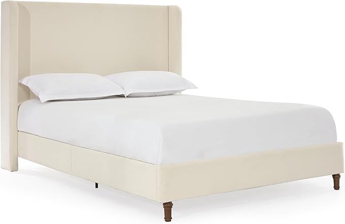 GDFStudio Tall Headboard Upholstered Bed,Queen Size Platform Bed Frame with Headboard Wingback,54" High No Box Spring Needed Easy Assembly Elegant Simplicity Ivory Boucle