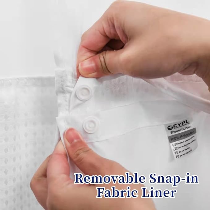 No Hooks Required Waffle Weave Shower Curtain with Snap in Liner-Hotel Grade Waterproof & Mesh Top Window Spa Like Bath Curtain Machine Washable Heavy Duty 71Wx74L(White)