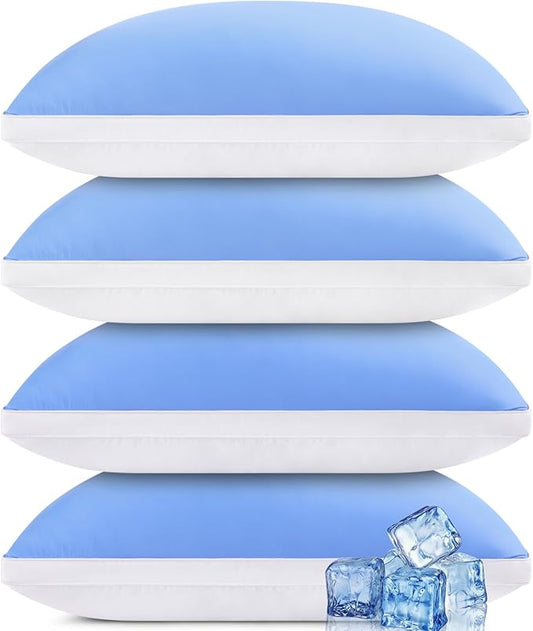 King Size Pillows Set of 4, Luxury Soft Hotel Down Alternative Bed Pillows, Gusseted Supportive for Side Back Stomach Sleepers, Washable, Cooling Blue, 20 x 34, 4 Packs