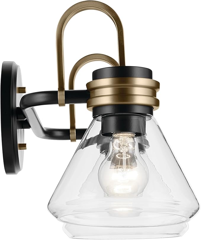 Kichler Farum 19.25" 2-Light Vanity Light with Clear Glass in Black, for Vanity, Jack & Jill Layout, Over a Mirror (19.25" W x 9.5" H), 55154BKCLR