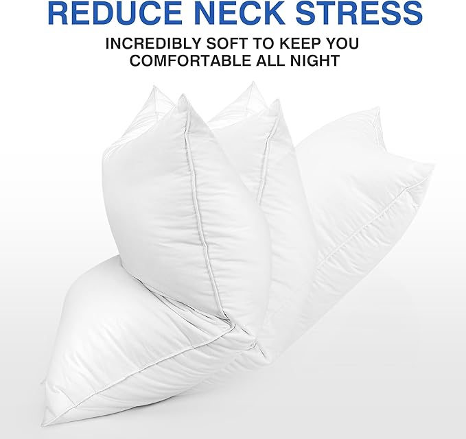 Goose Feather Pillow Queen Size Pack of 2 - Hotel Down Bed Pillows for Sleeping, Soft 600 Thread Count Cotton Cover, Fluffy Support Surround Fill Polyester for Back, Stomach, Side Sleepers