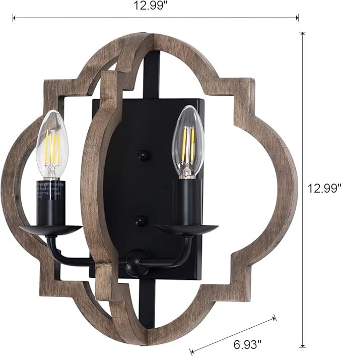 VILUXY Wood Wall Sconces Retro Industrial Wall Light Farmhouse Geometric Bedside Wall Lamps Fixture Black Wall Mount Sconces for Bedroom, Hallway, Entryway, Passway, 2 Pack