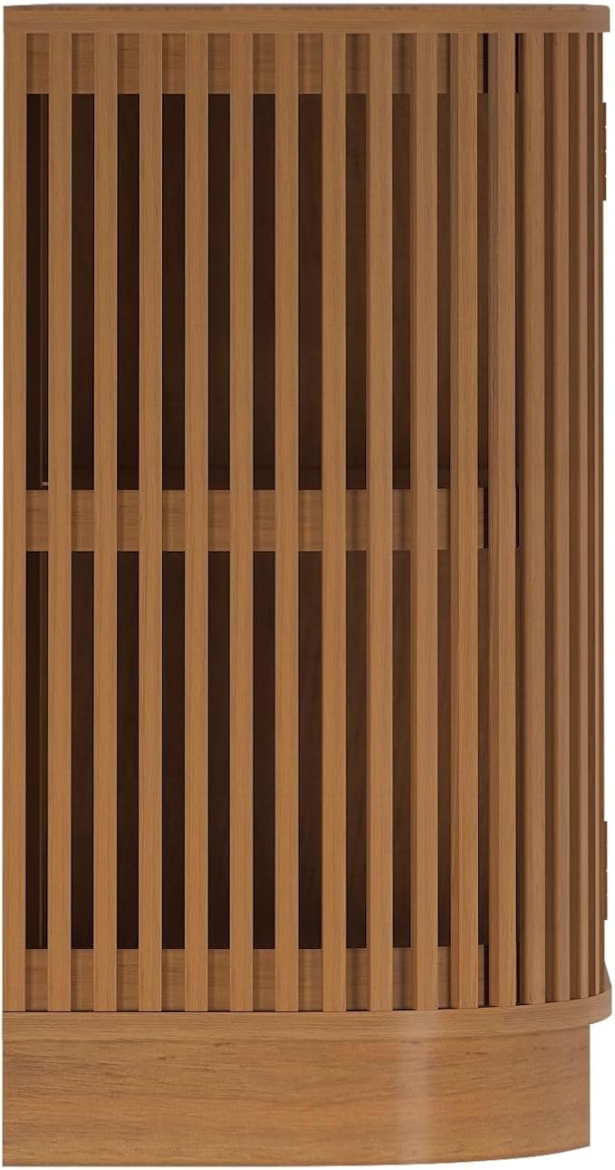 Plank+Beam Contour Wood TV Stand, Two Door Solid Wood Entertainment Console with Storage, 59" L x 16" W x 30" H, Pecan