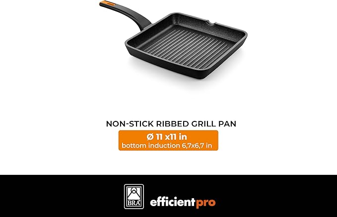 BRA COOKWARE Efficient Pro 12 Piece Cookware Set | Cast Aluminum Kitchenware Set | 2 Pots, 1 Sauté Pan, 3 Frying Pans, 1 Saucepan, 1 Grill, 4 Lids | Non-Stick | All Stovetops Compatible | PFOA Free