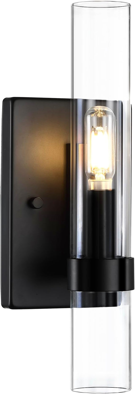 Untrammelife Black Wall Sconce, 1-Light Modern Wall Sconce with Clear Glass Shade, Dimmable Indoor Sconces Wall Lighting, Wall Mounted Lamp, Wall Lights for Bedroom Living Room, LED Bulb Included
