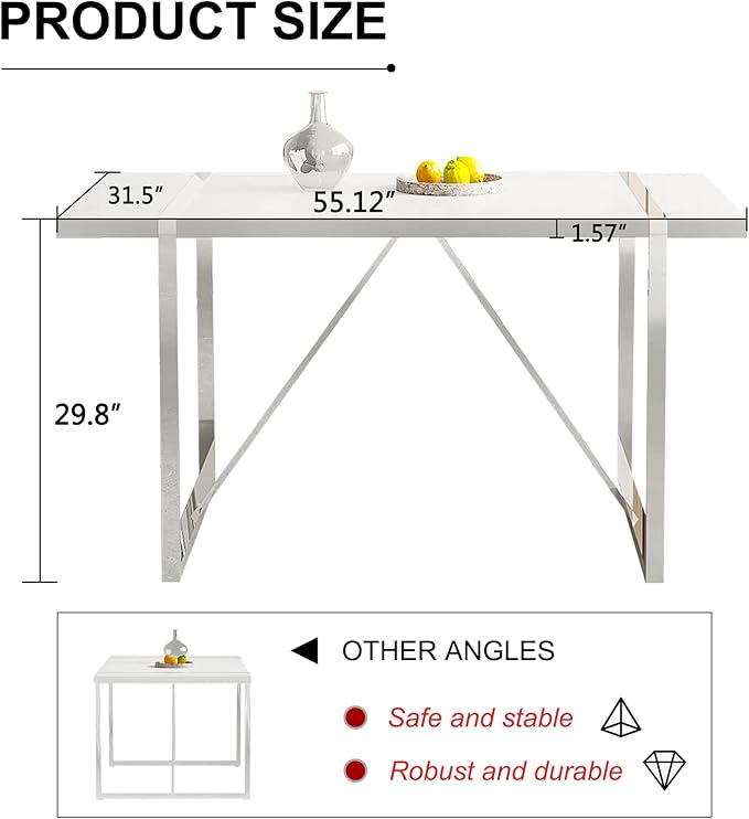 Dining Table Chairs Set for 4, Modern Rectangular Dining Room Table Set PU Leather Upholstered Dining Chairs 55" Dinner Table Set for Kitchen, Dining Room