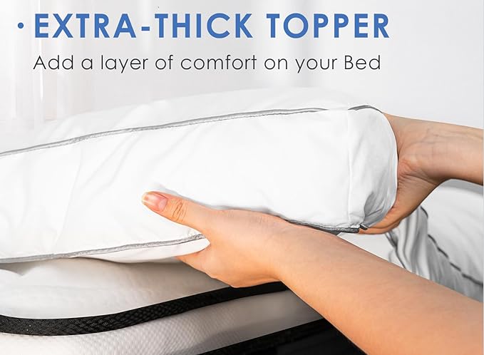 Marine Moon Mattress Topper Full Cooling Plush Pillow Top Mattress Pad Feather Bed Topper, Extra Thick Hotel Quality Down Alternative Pillow Topper Full for Back Pain, Soft Bed Toppers