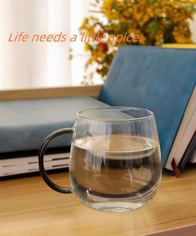 Clear Glass Mug with Handle, Dark Green Handle 16 oz, High Borosilicate Glass Mug for Large Glass Coffee Mugs with Handle, Drinking Mugs with Handle, or as a gift!…