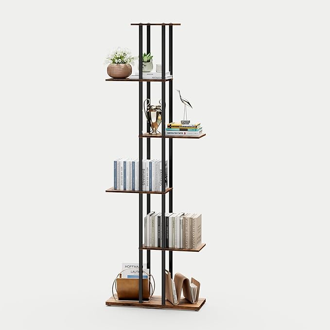 Bookshelf，Small Bookcase for Small Space，6-Tier Bookshelf for Living Room, Home Office, Study，9.45 x 20.8 x 62.2 Inches,Rustic Borwn