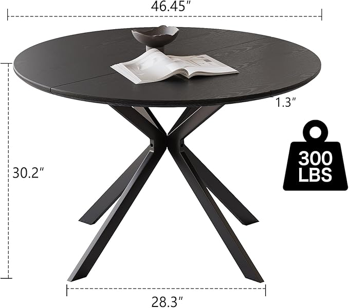 46.4" Round Dining Table, Mid Century Modern Round Dining Room Table for 4-6 with Metal Legs, Easy Assembly Coffee Table, Space-Saving Design for Kitchen and Dining Room