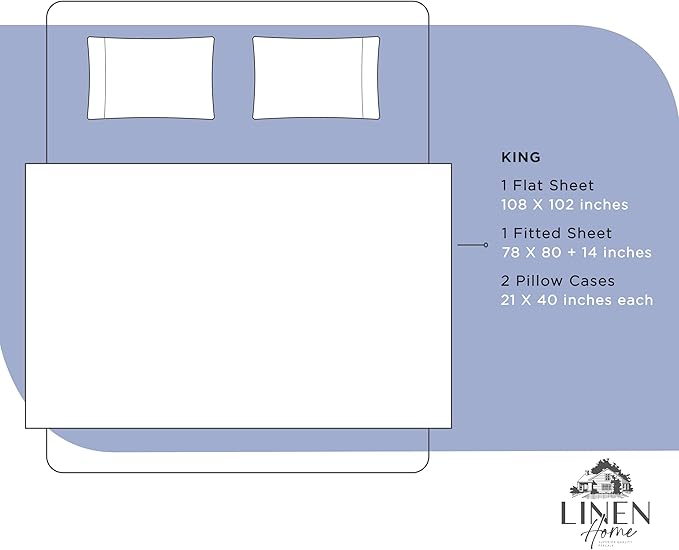 Linen Home 100% Cotton Percale Sheets King Size, Dark Blue, Deep Pocket, 4 Pieces Set - 1 Flat, 1 Deep Pocket Fitted Sheet and 2 Pillowcases, Crisp Cool and Strong Bed Linen